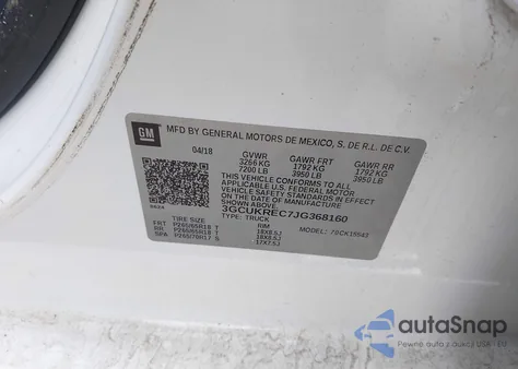 2018 Chevrolet Silverado 1500 2Lt z USA, uszkodzony, nr VIN 3GCUKREC7JG368160